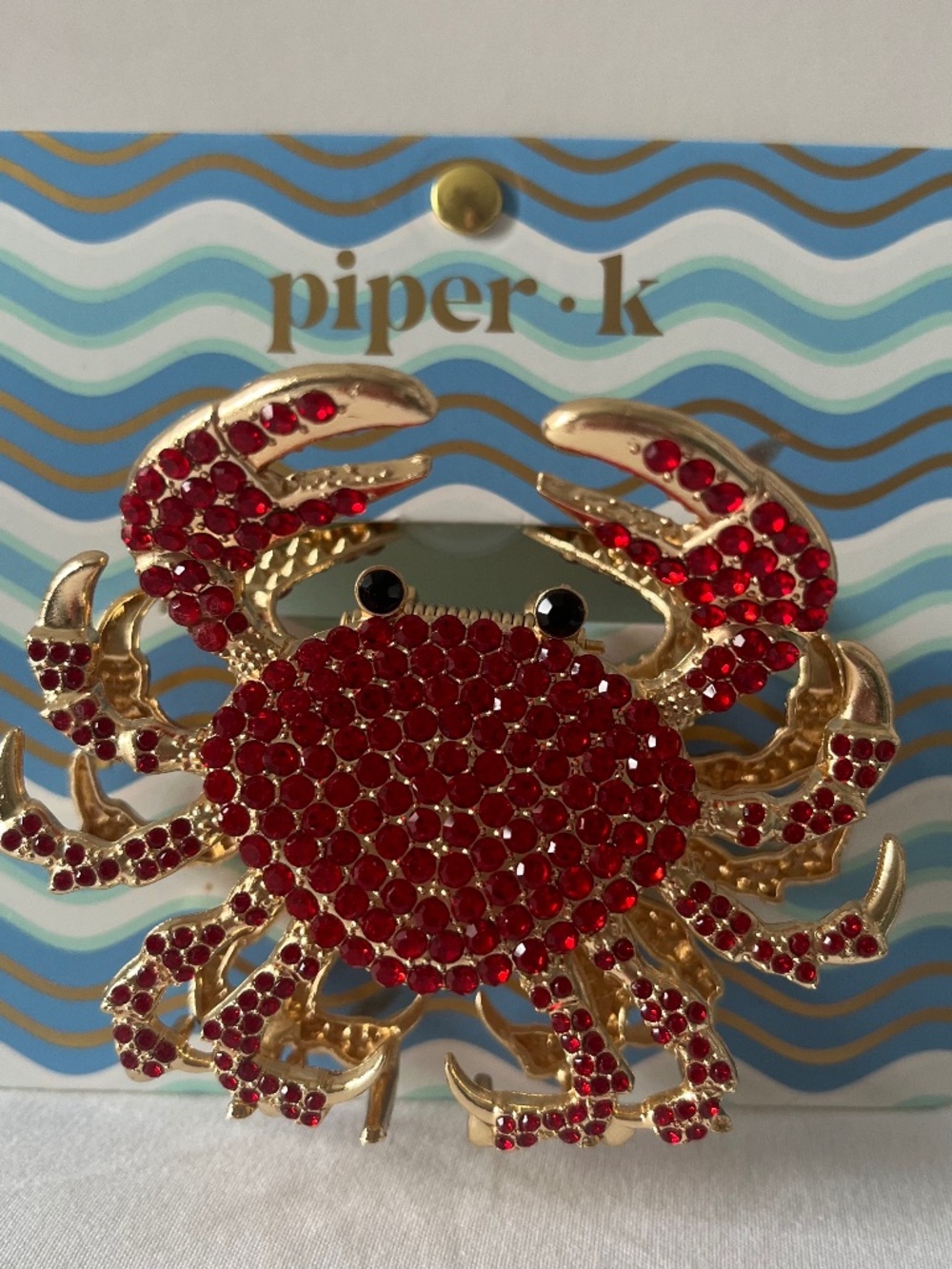 Piper K Red Crab Claw Clip | Rhinestone, Gold Tone | Nautical Accessory | NEW